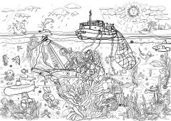 133965071 coloring pages poster Sea Sea bottom fishing On A fishing ship